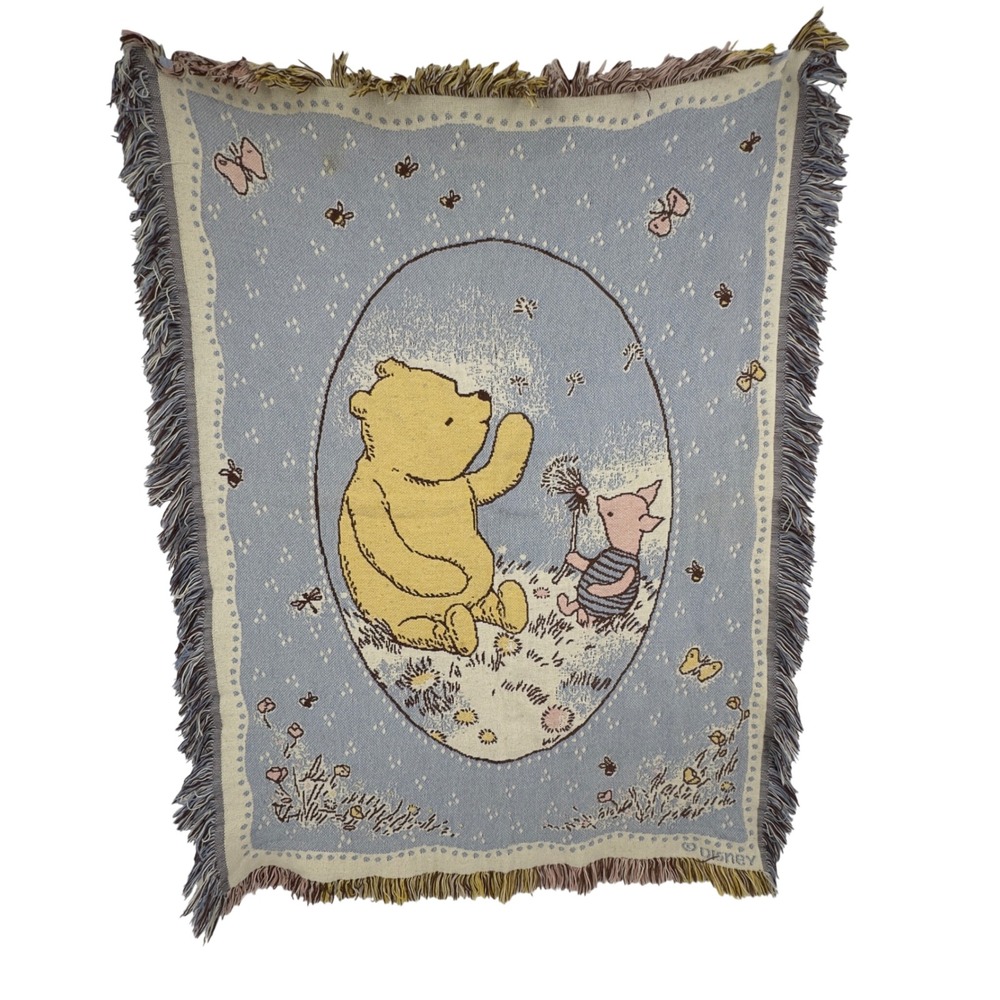 90s Disney Winnie the Pooh Piglet Tapestry Throw Baby Blanket 34x44 Vintage